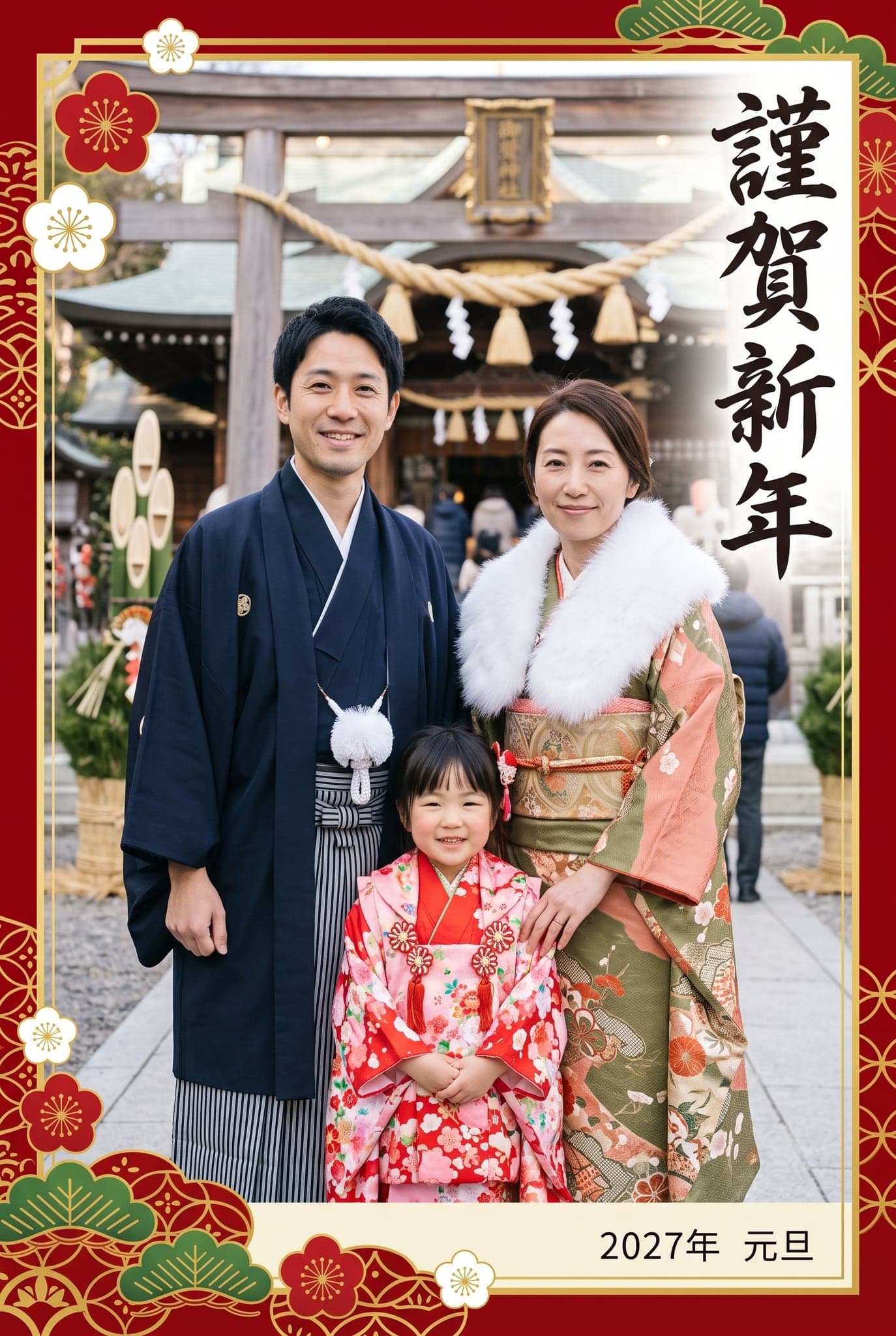架空の家族のAI年賀状:年賀状・和風(謹賀新年)