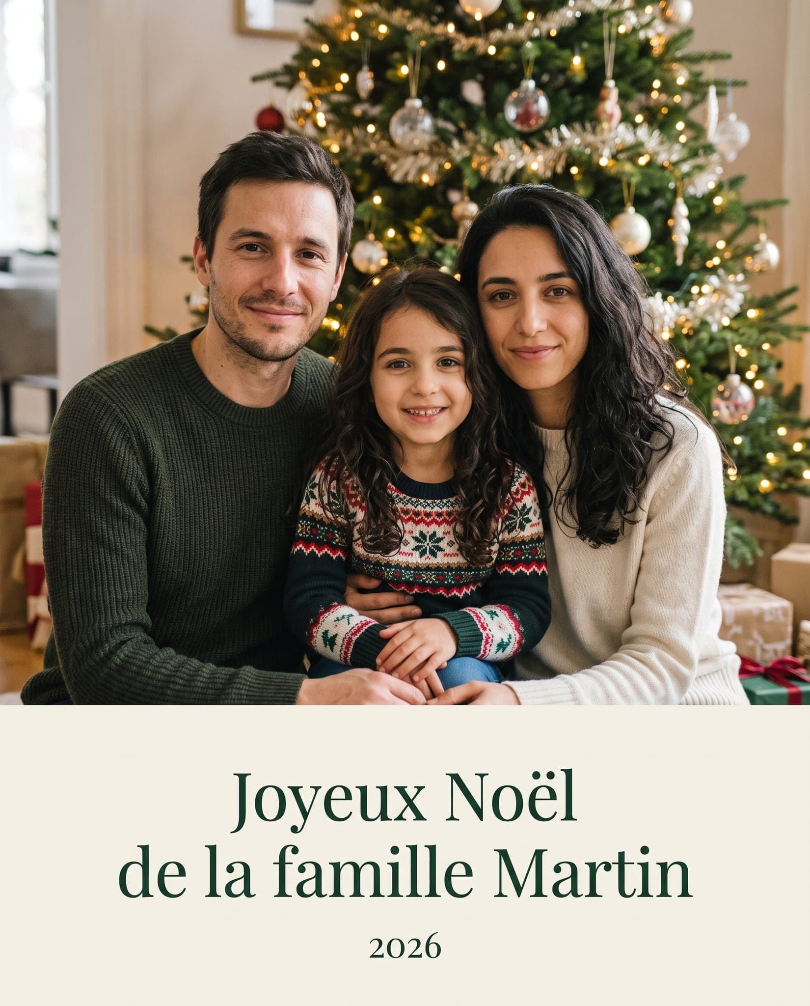 Carte de vœux créée par IA d’une famille fictive : Carte moderne