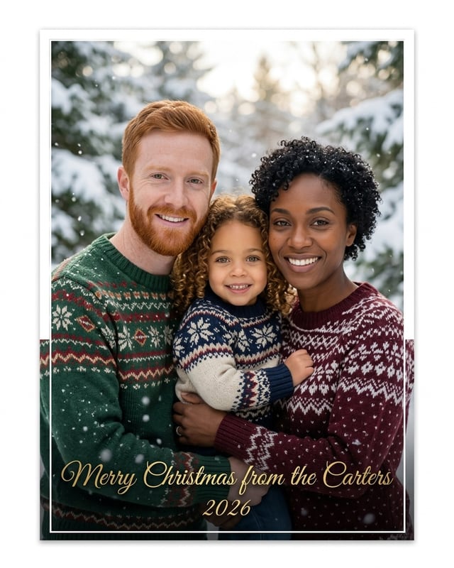 AI Christmas card of the fictional family: Card
